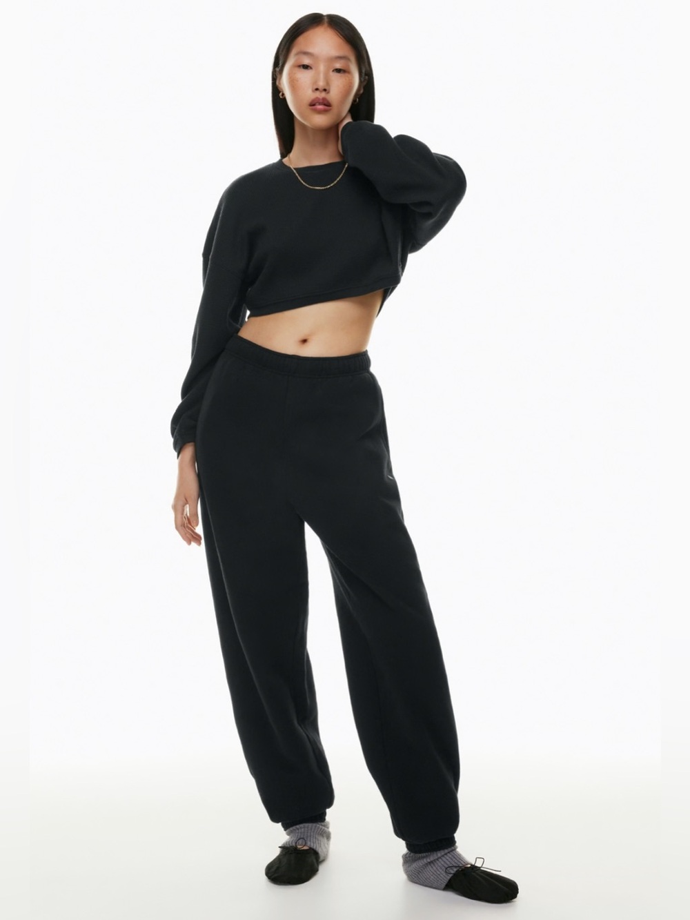 Aritzia TNA Cozy Fleece Black Mega Sweatpants